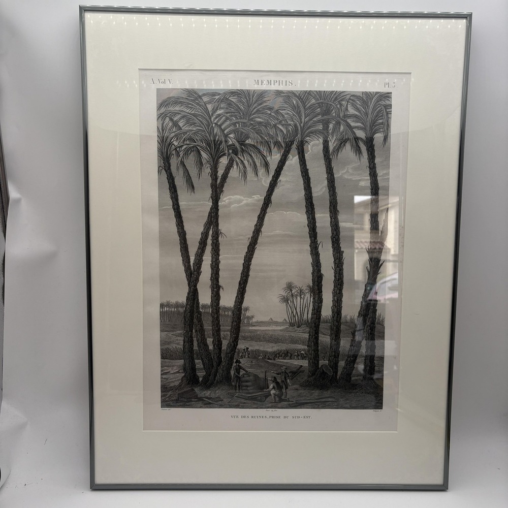 Antique‎ André Dutertre Memphis Egypt Landscape Etching Print 24x30 Framed Large